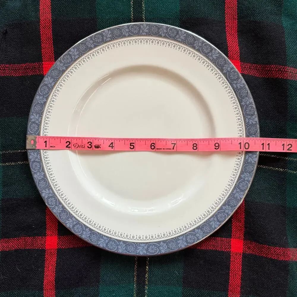 Royal Doulton Sherbrooke Dinner Plate Slate Blue,‎ Black Scrolls, Platinum Band